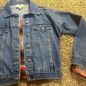 BKE Buckle Denim Trucker Jacket Women's size XS - Jean Biker Blue Plaid